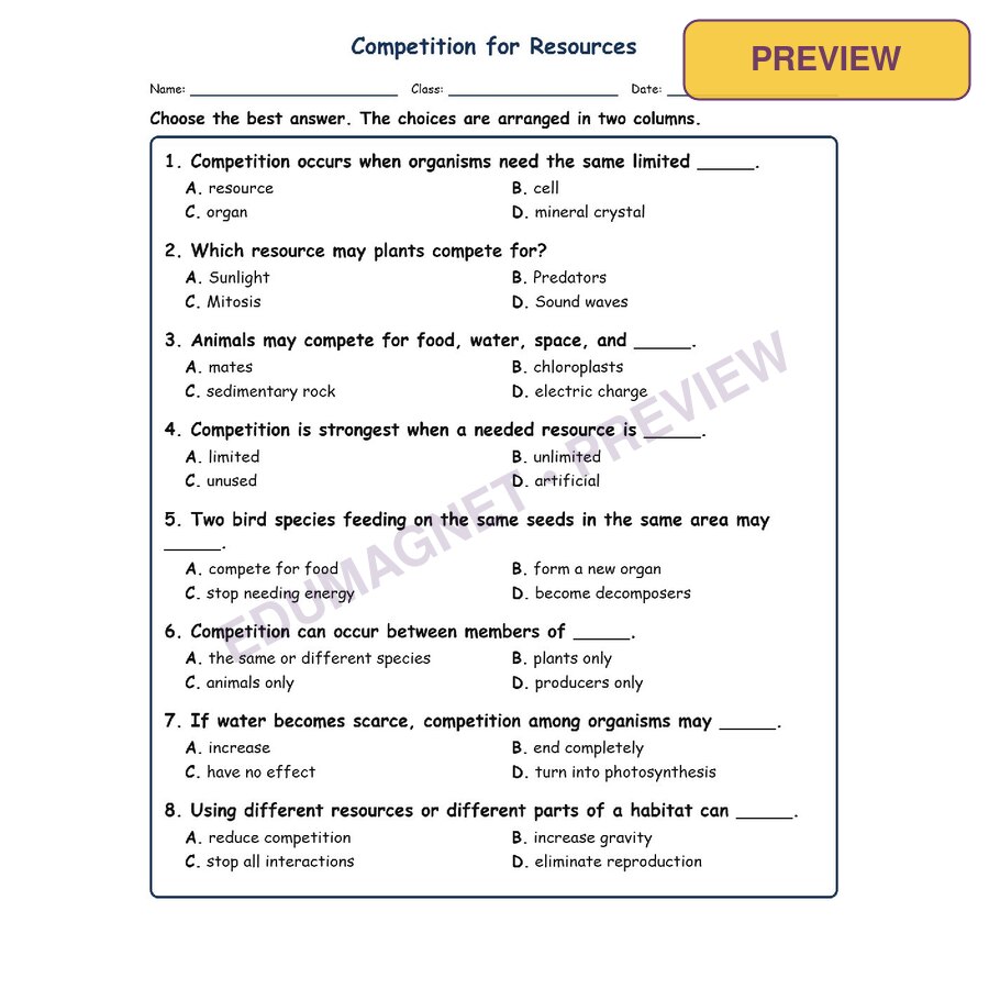 Competition For Fill MCQ Written Exit Tickets Worksheet SOL Life Science