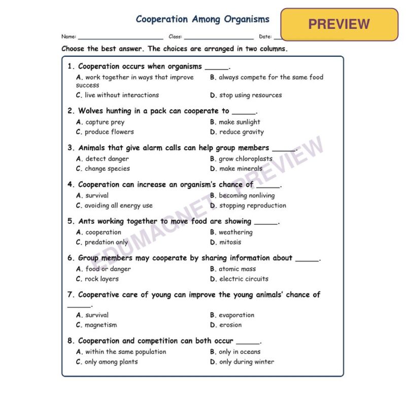 Cooperation Among Fill MCQ Written Exit Tickets Worksheet SOL Life Science