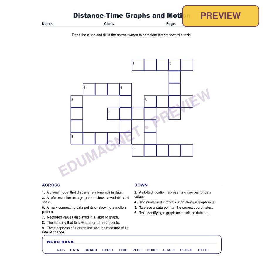 Distance Time Graphs And Motion (Crossword Worksheets) Science TEKS 7.7C