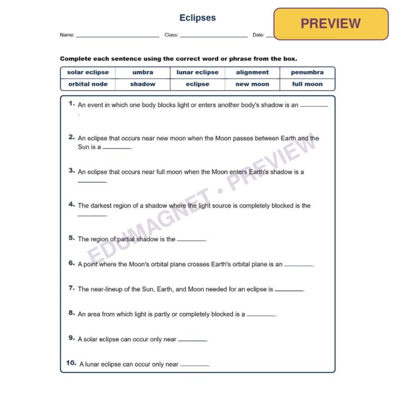 Eclipses Fill MCQ Written Exit Tickets Worksheet NGSS Grade 8