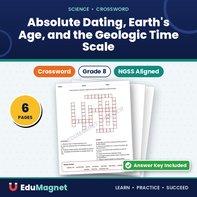 Absolute Dating, Earth S Age, And The Geologic Time Scale (Crossword Worksheets) Grade 8 NGSS Unit 8