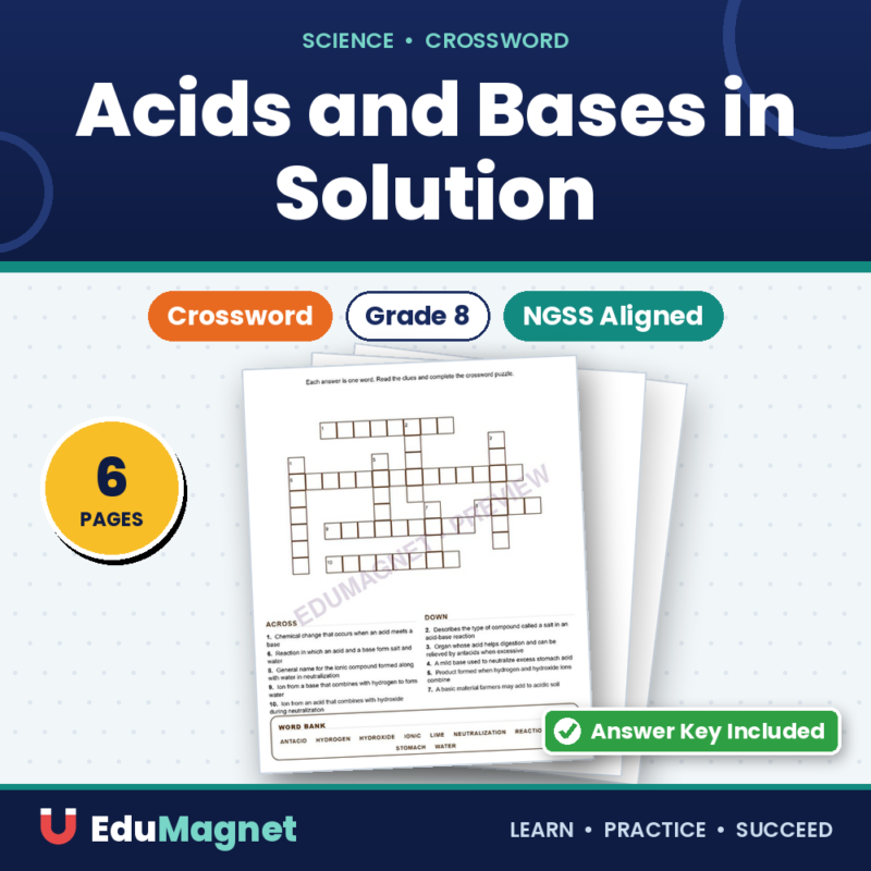 Acids And Bases In Solution (Crossword Worksheets) Grade 8 Science