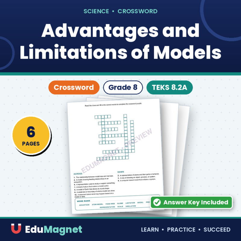 Advantages And Limitations Of Models (Crossword Worksheets) Science TEKS 8.2A