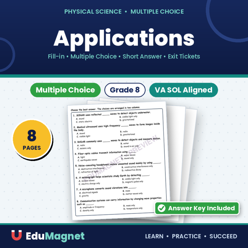 Applications Fill MCQ Written Exit Tickets Worksheet SOL Physical Science