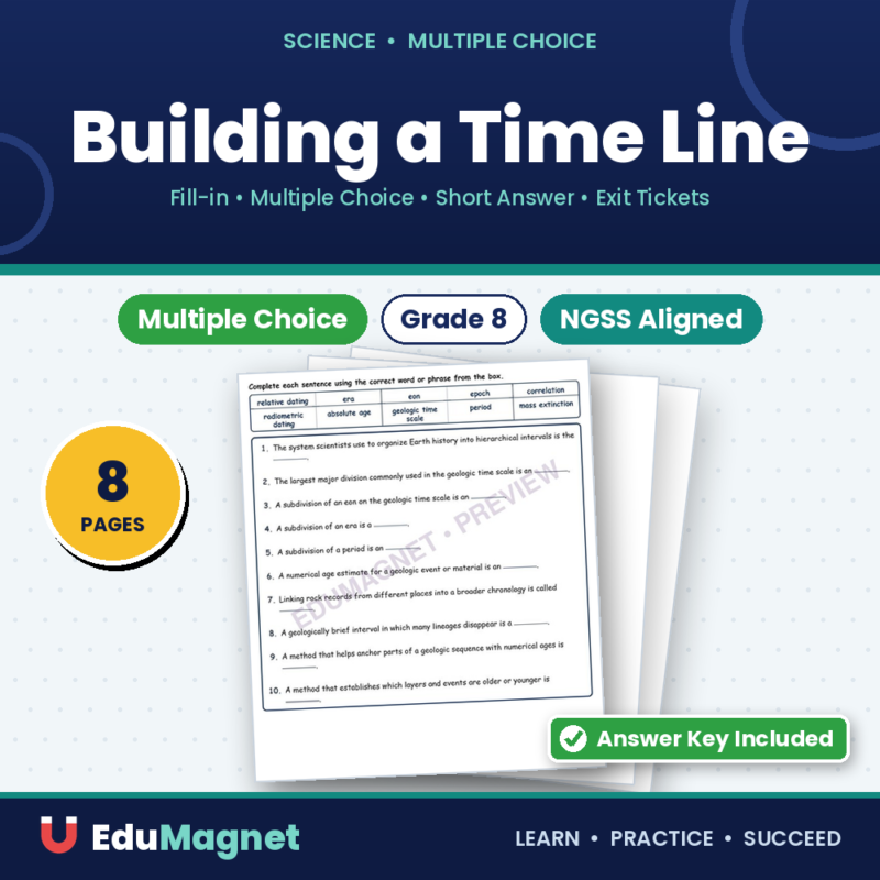 Building A Time Line Fill MCQ Written Exit Tickets Worksheet NGSS Grade 8