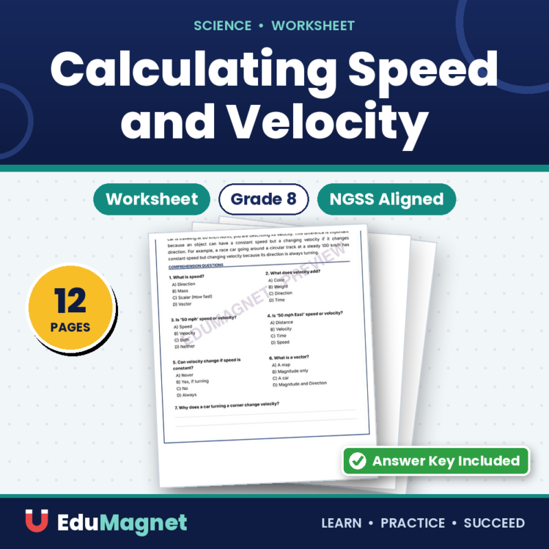 Calculating Speed And Velocity NGSS G8 Worksheets