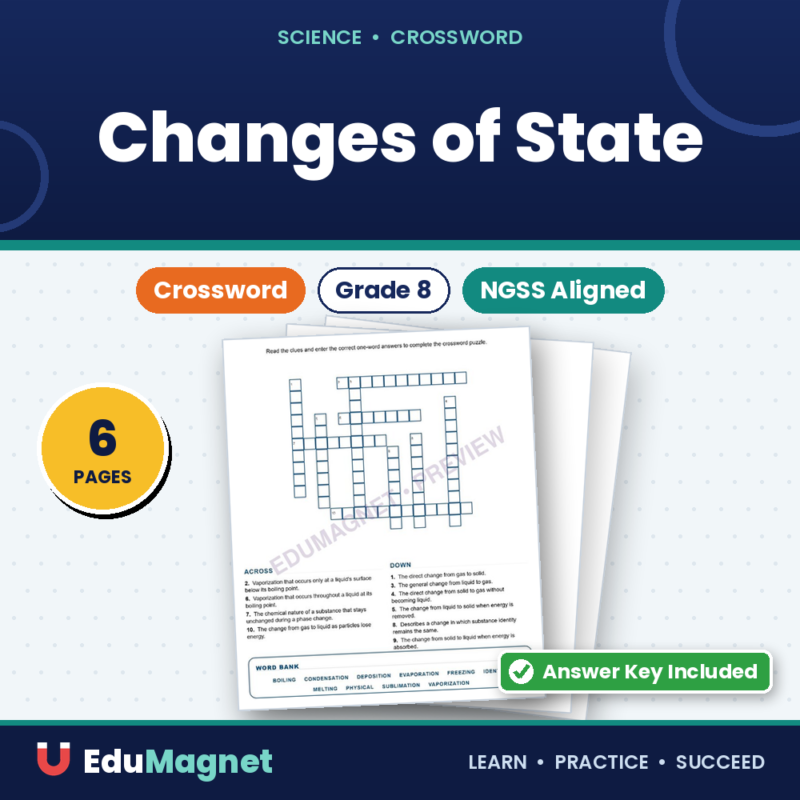 Changes Of State Crossword Worksheets Grade 8 Science