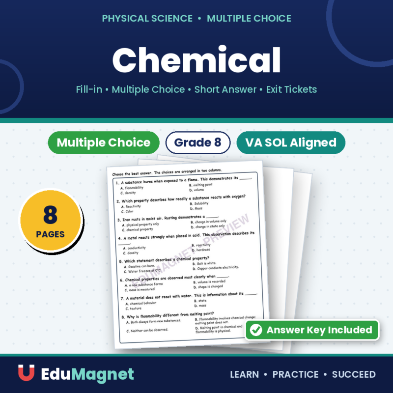 Chemical Fill MCQ Written Exit Tickets Worksheet SOL Physical Science