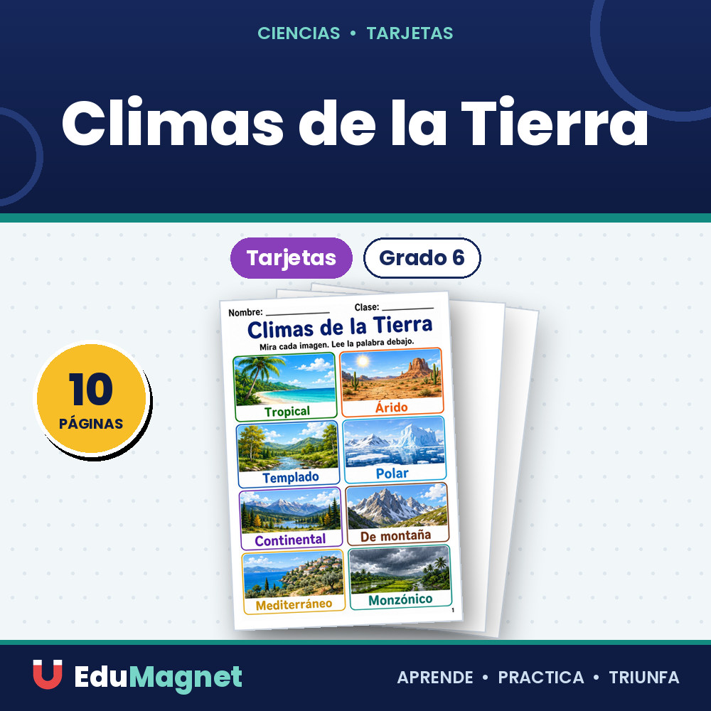 Climas de la Tierra Tarjetas de Vocabulario Grado 6