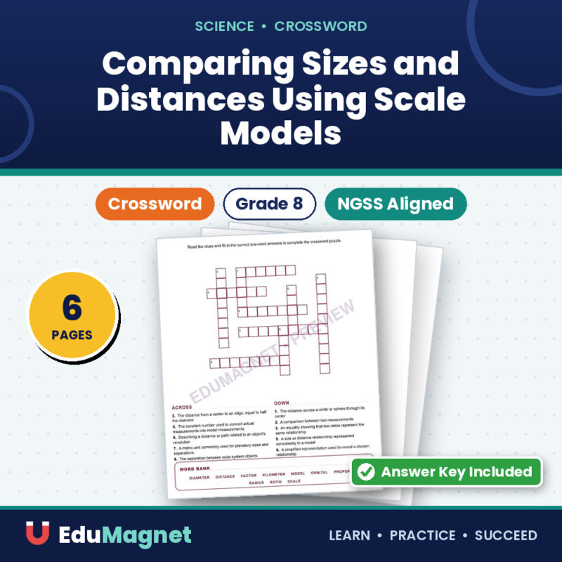 Comparing Sizes And Distances Using Scale Models (Crossword Worksheets) Grade 8 NGSS