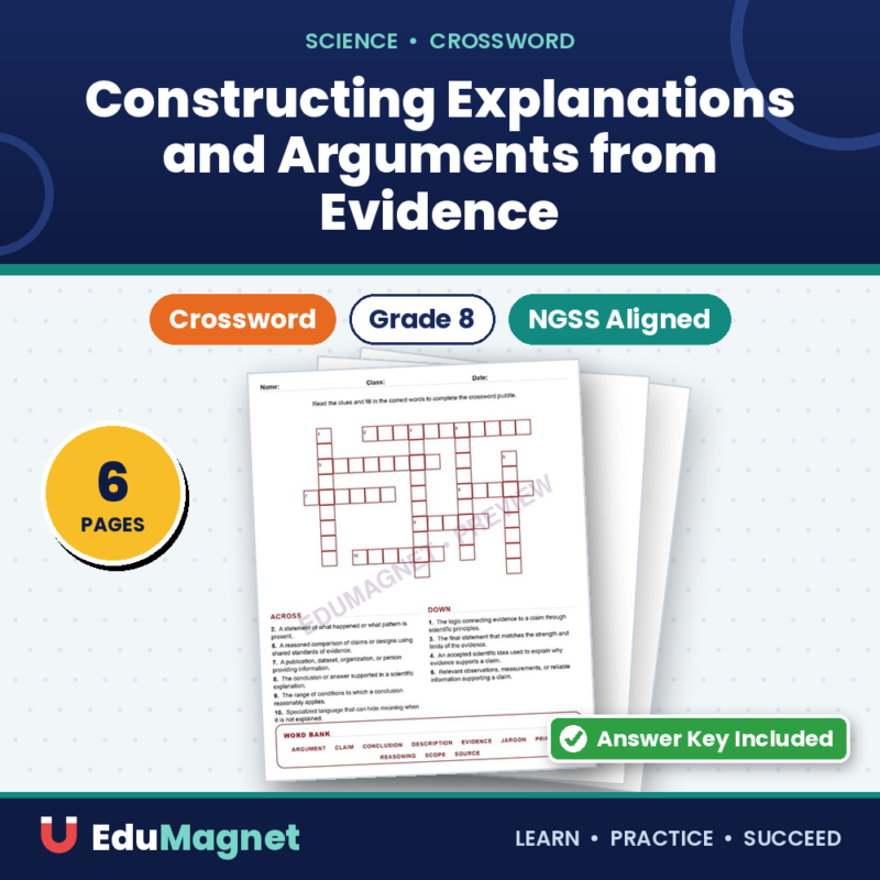 Constructing Explanations And Arguments From Evidence (Crossword Worksheets) NGSS SEP