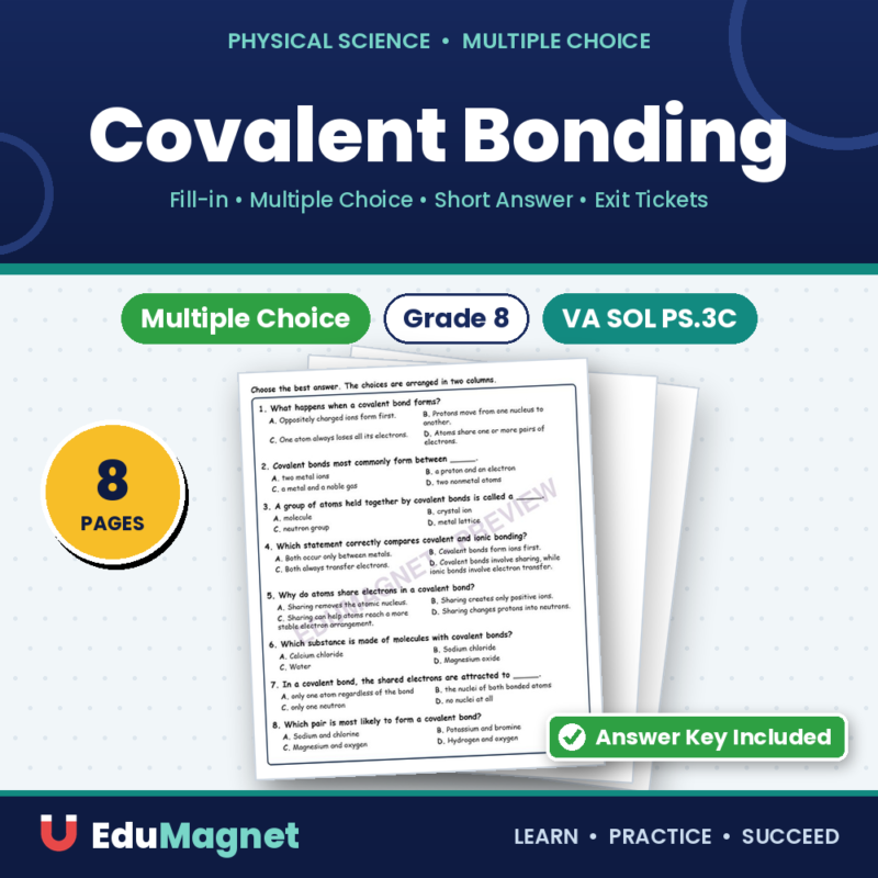 Covalent Bonding Physical Science Virginia SOL PS.3C MCQ Fill Short Exit Workshe