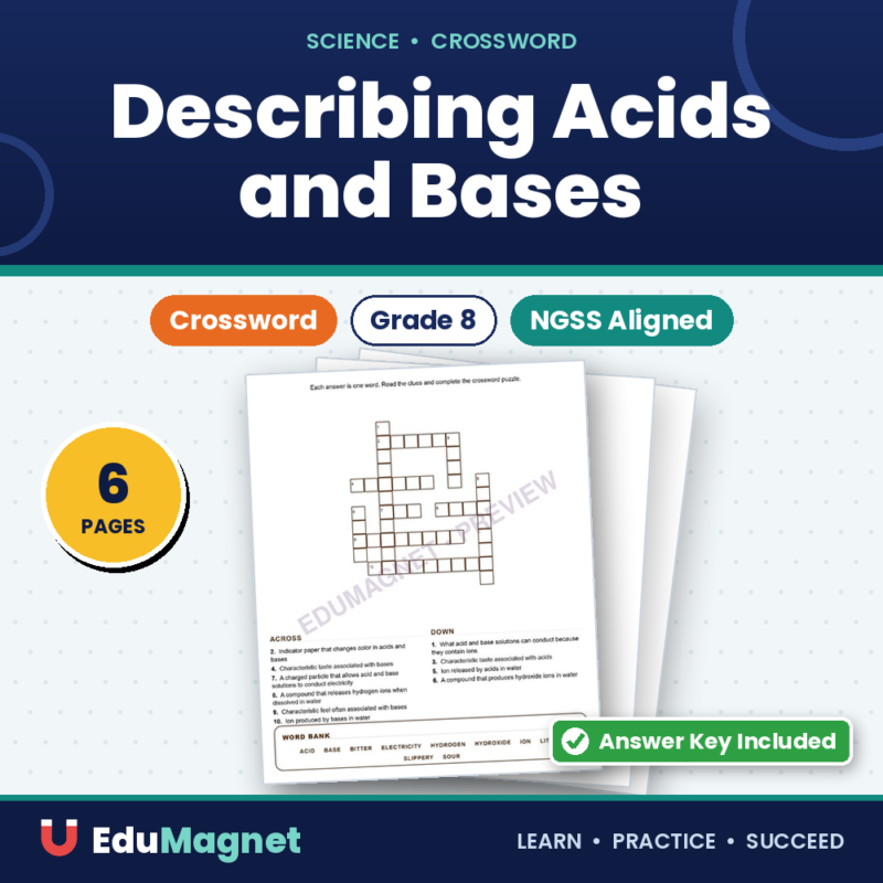 Describing Acids And Bases (Crossword Worksheets) Grade 8 Science