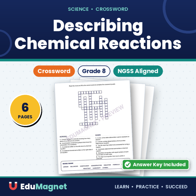 Describing Chemical Reactions (Crossword Worksheets) Grade 8 Science Chapter 4