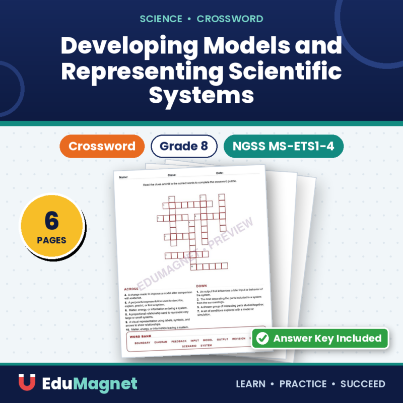 Developing Models And Representing Scientific Systems (Crossword Worksheets) NGSS MS ETS1 4