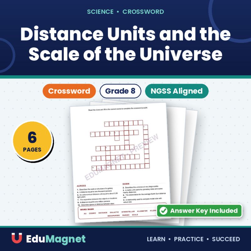 Distance Units And The Scale Of The Universe (Crossword Worksheets) Grade 8 NGSS
