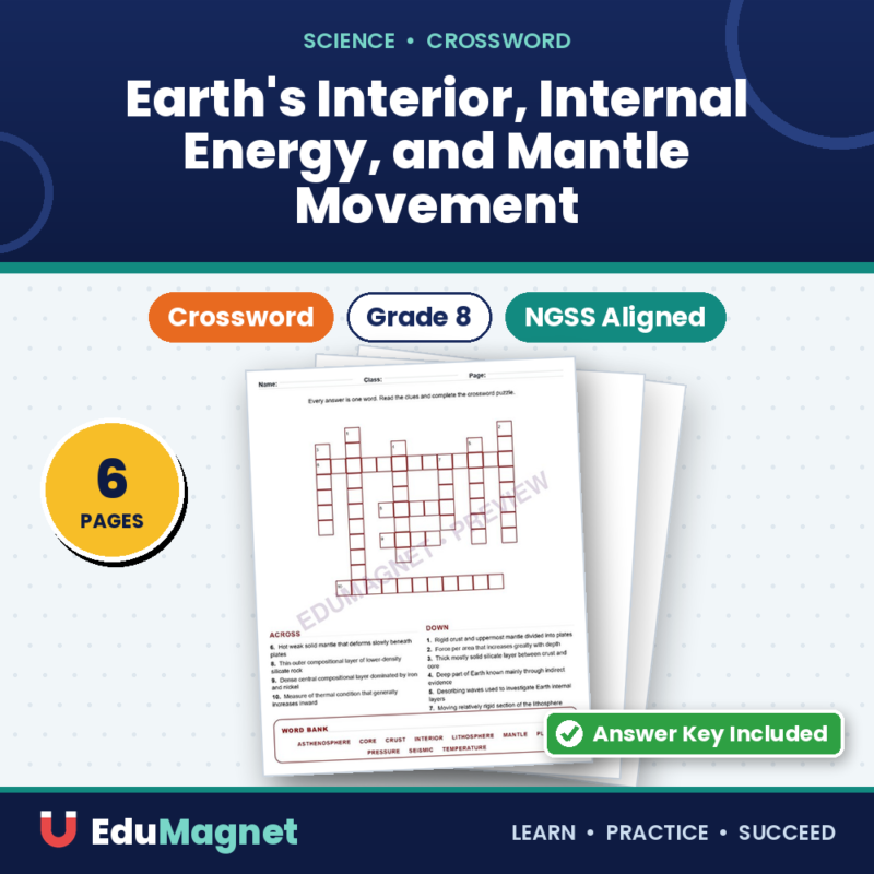 Earth S Interior, Internal Energy, And Mantle Movement (Crossword Worksheets) Grade 8 NGSS Unit 8