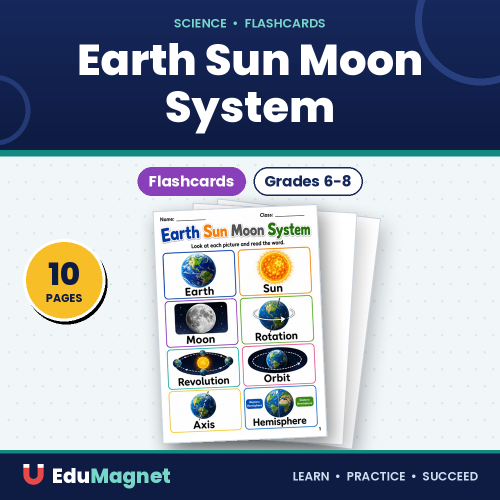 Earth Sun Moon System Flashcards Grades 6-8
