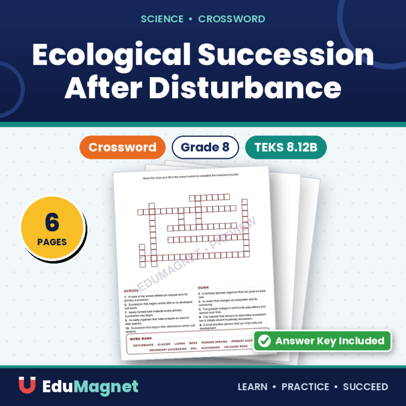 Ecological Succession After Disturbance (Crossword Worksheets) Grade 8 Science TEKS 8.12B