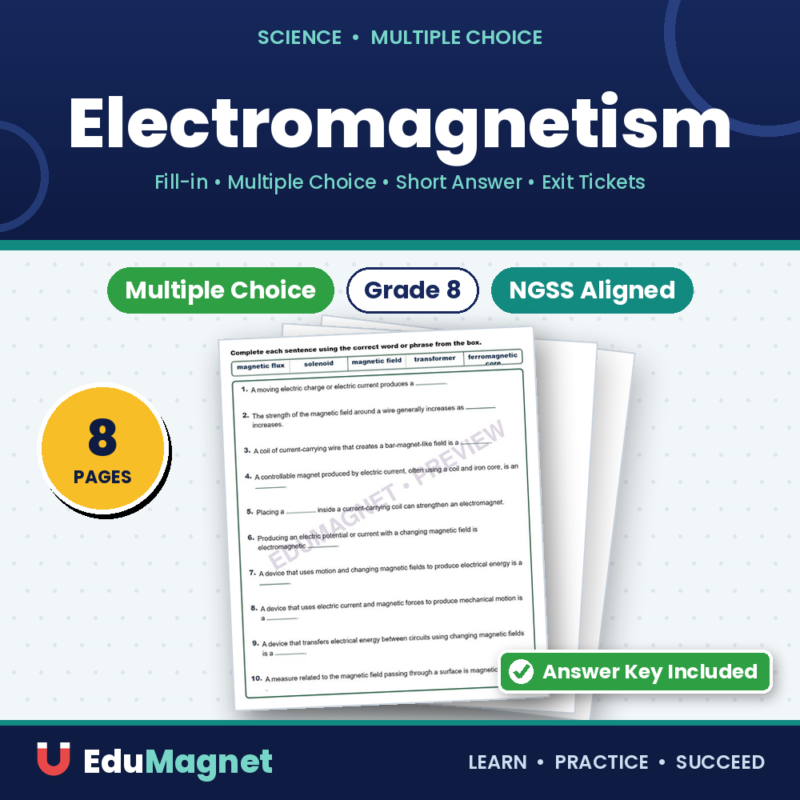 Electromagnetism Fill MCQ Written Exit Tickets Worksheet NGSS Grade 8