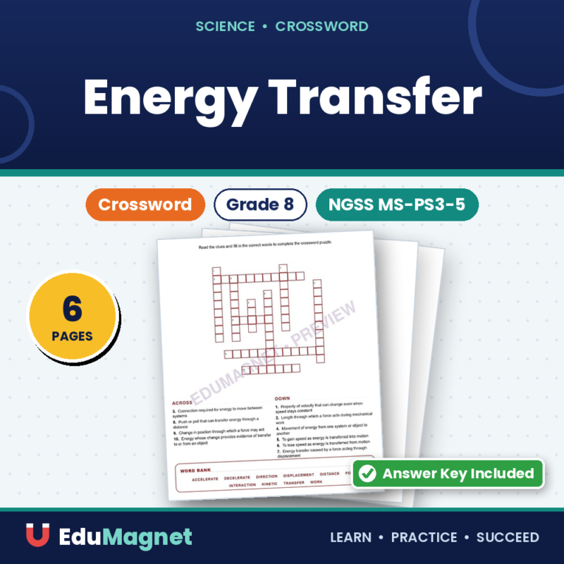 Energy Transfer (Crossword Worksheets) NGSS MS PS3 5