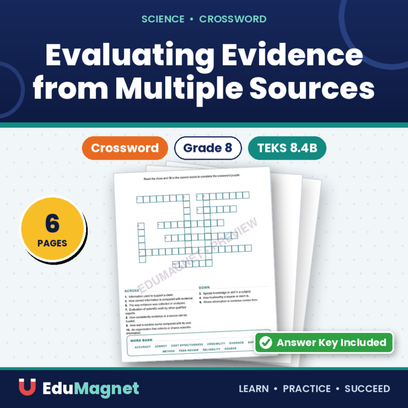Evaluating Evidence From Multiple Sources (Crossword Worksheets) Science TEKS 8.4B