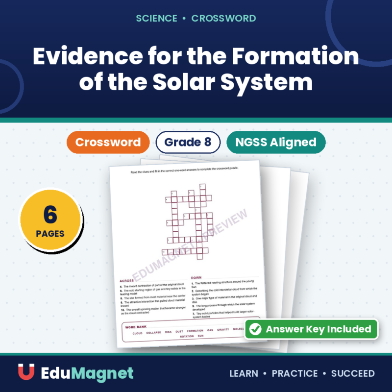 Evidence For The Formation Of The Solar System (Crossword Worksheets) Grade 8 NGSS