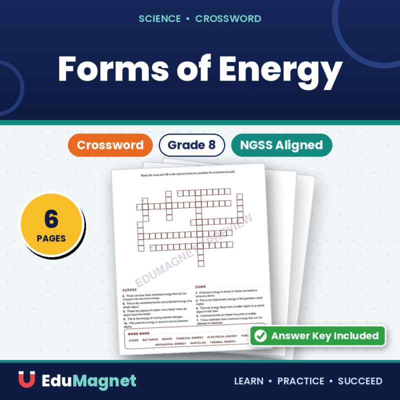 Forms Of Energy (Crossword Worksheets) Grade 8 Science Chapter 7