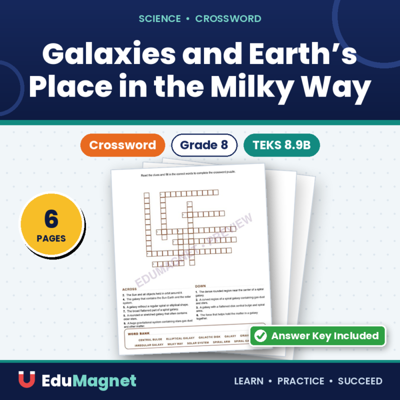 Galaxies And Earth’S Place In The Milky Way (Crossword Worksheets) Grade 8 Science TEKS 8.9B