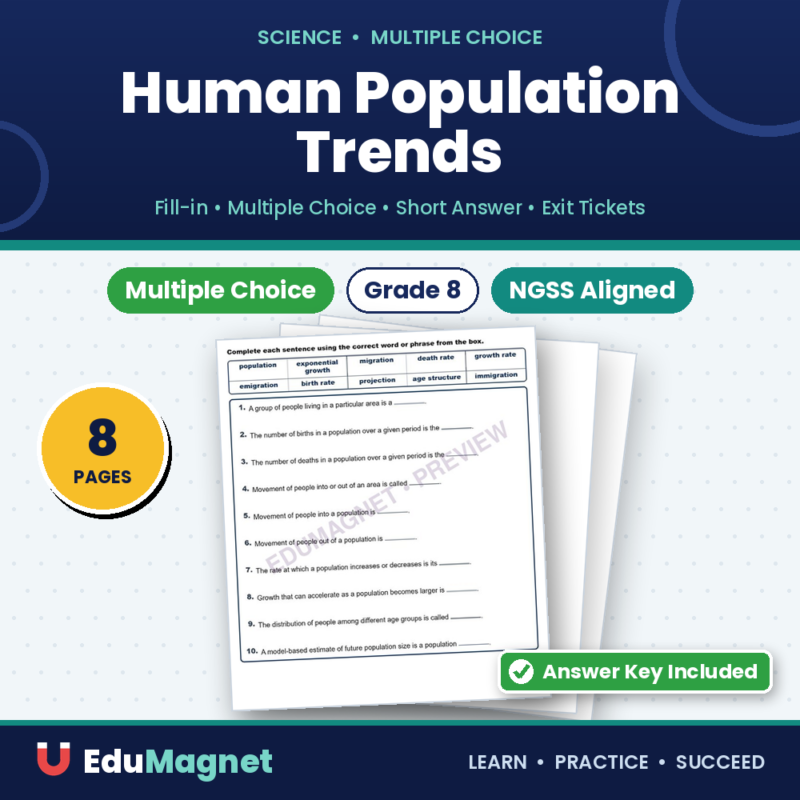 Human Population Trends Fill MCQ Written Exit Tickets Worksheet NGSS Grade 8