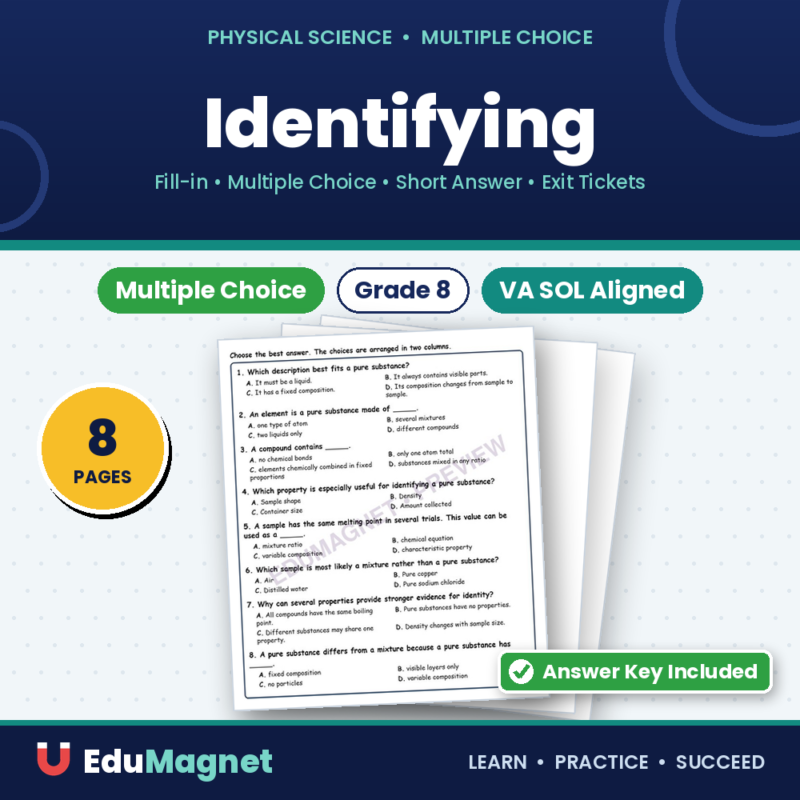 Identifying Fill MCQ Written Exit Tickets Worksheet SOL Physical Science
