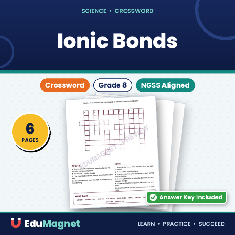 Ionic Bonds (Crossword Worksheets) Grade 8 Science