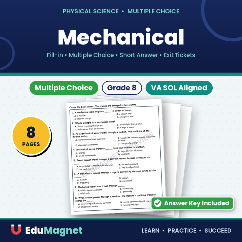 Mechanical Fill MCQ Written Exit Tickets Worksheet SOL Physical Science