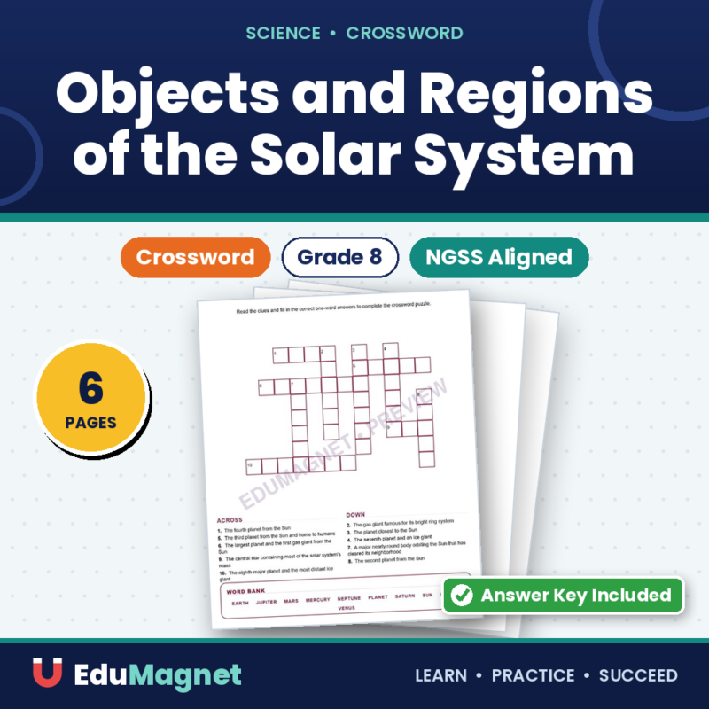Objects And Regions Of The Solar System (Crossword Worksheets) Grade 8 NGSS