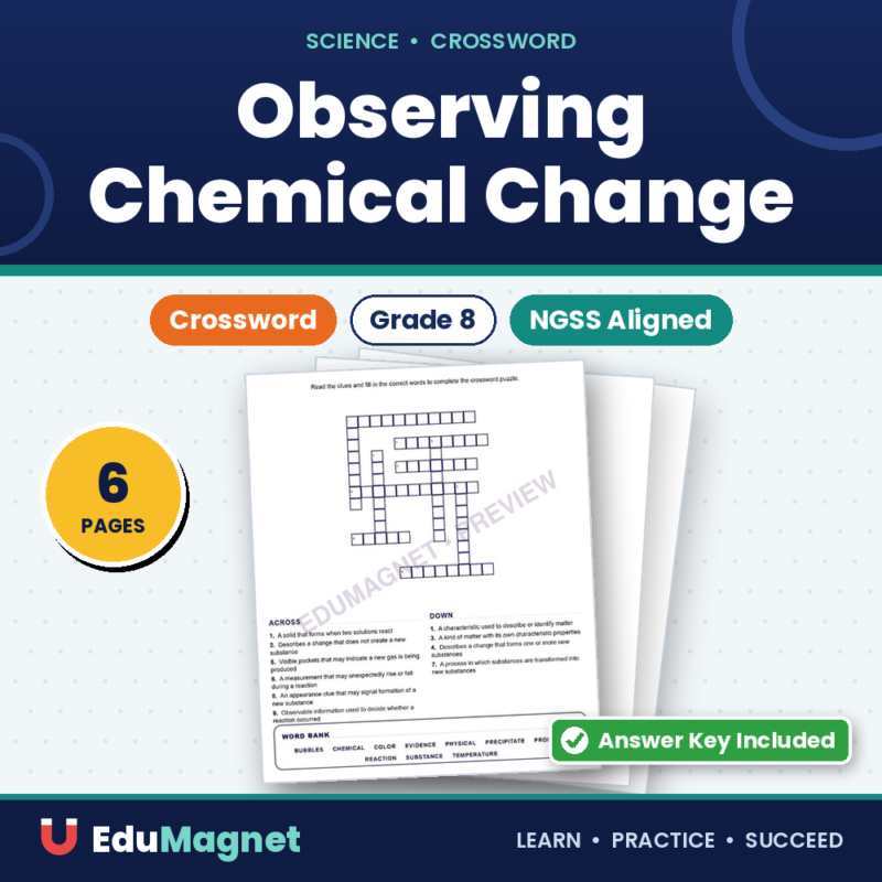 Observing Chemical Change (Crossword Worksheets) Grade 8 Science Chapter 4