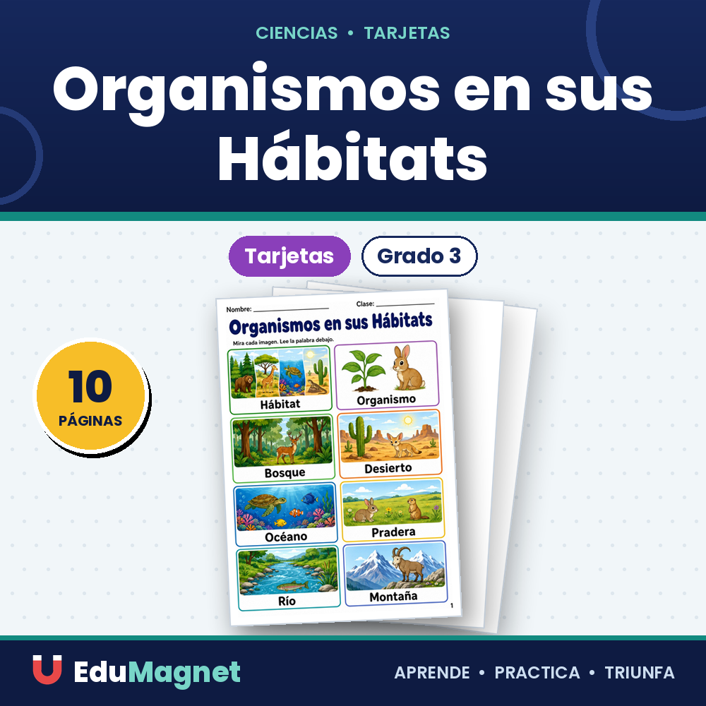 Organismos en sus Hábitats Tarjetas de Vocabulario Grado 3
