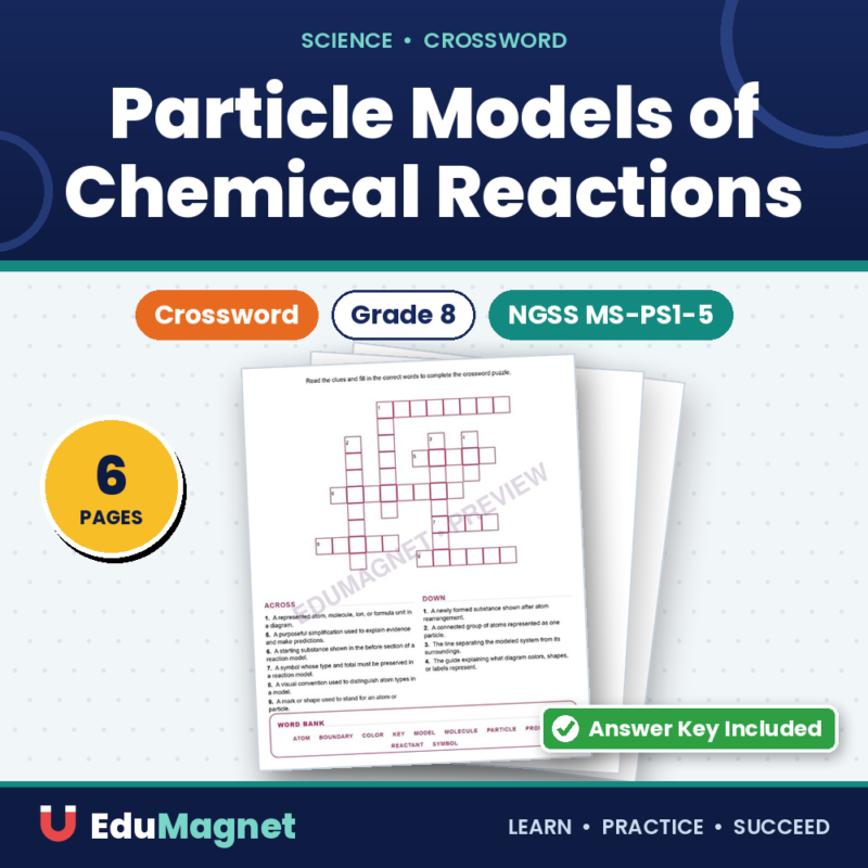 Particle Models Of Chemical Reactions (Crossword Worksheets) Grade 8 NGSS MS PS1 5