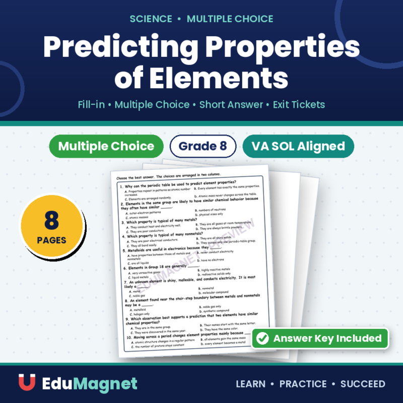 Predicting Properties Of Elements MCQ Fill Written Exit Tickets Worksheet SO