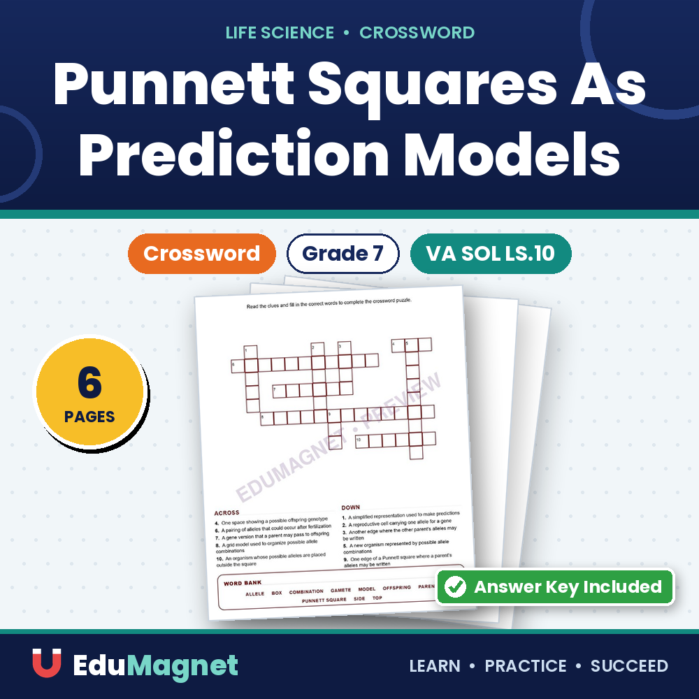 Punnett Squares As Prediction Models (Crossword Worksheets) Virginia SOL LS.10