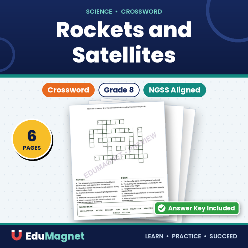 Rockets And Satellites (Crossword Worksheets) Grade 8 Science Forces