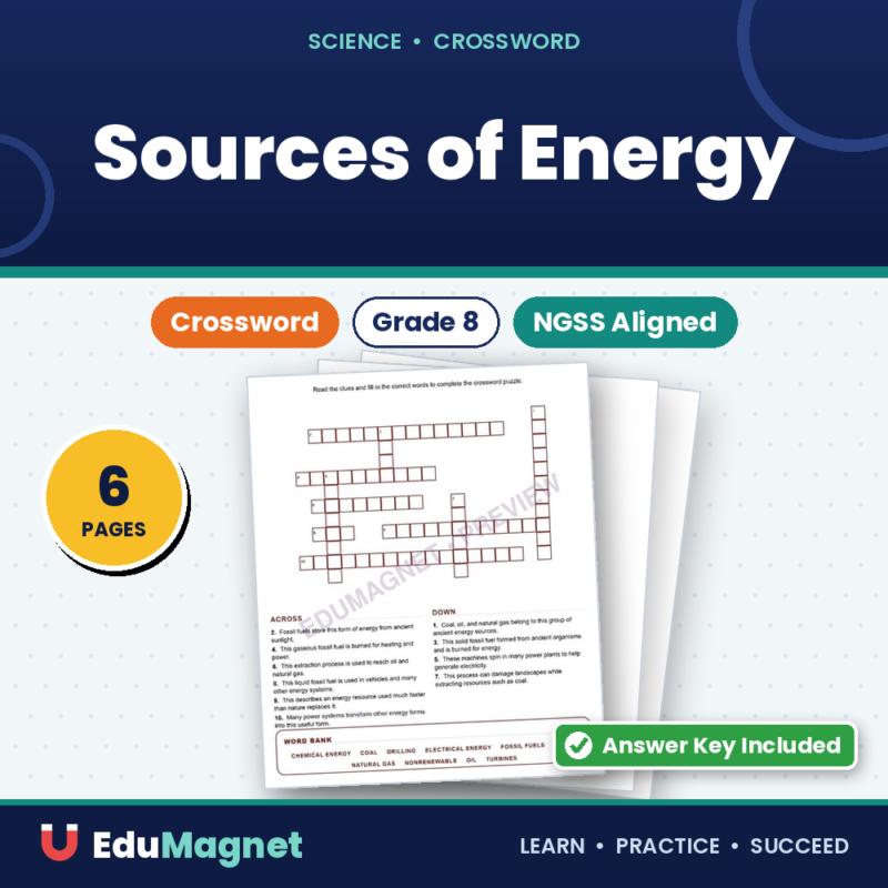 Sources Of Energy (Crossword Worksheets) Grade 8 Science Chapter 7