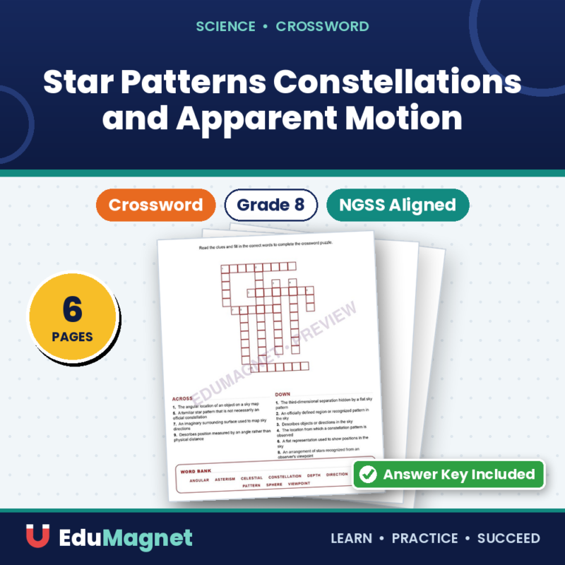 Star Patterns Constellations And Apparent Motion (Crossword Worksheets) Grade 8 NGSS