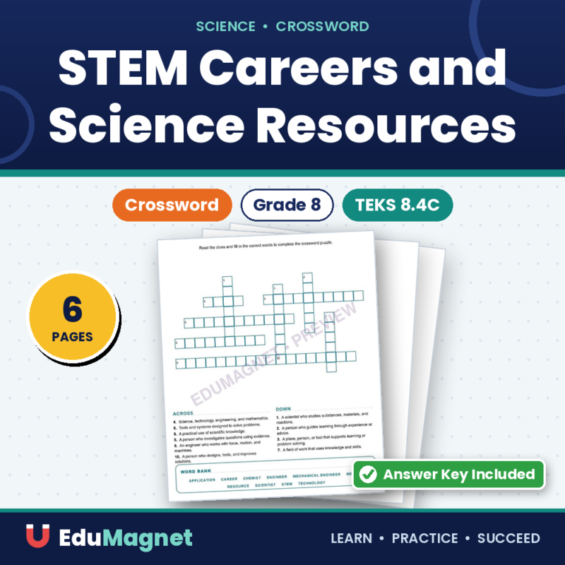 STEM Careers And Science Resources (Crossword Worksheets) Science TEKS 8.4C