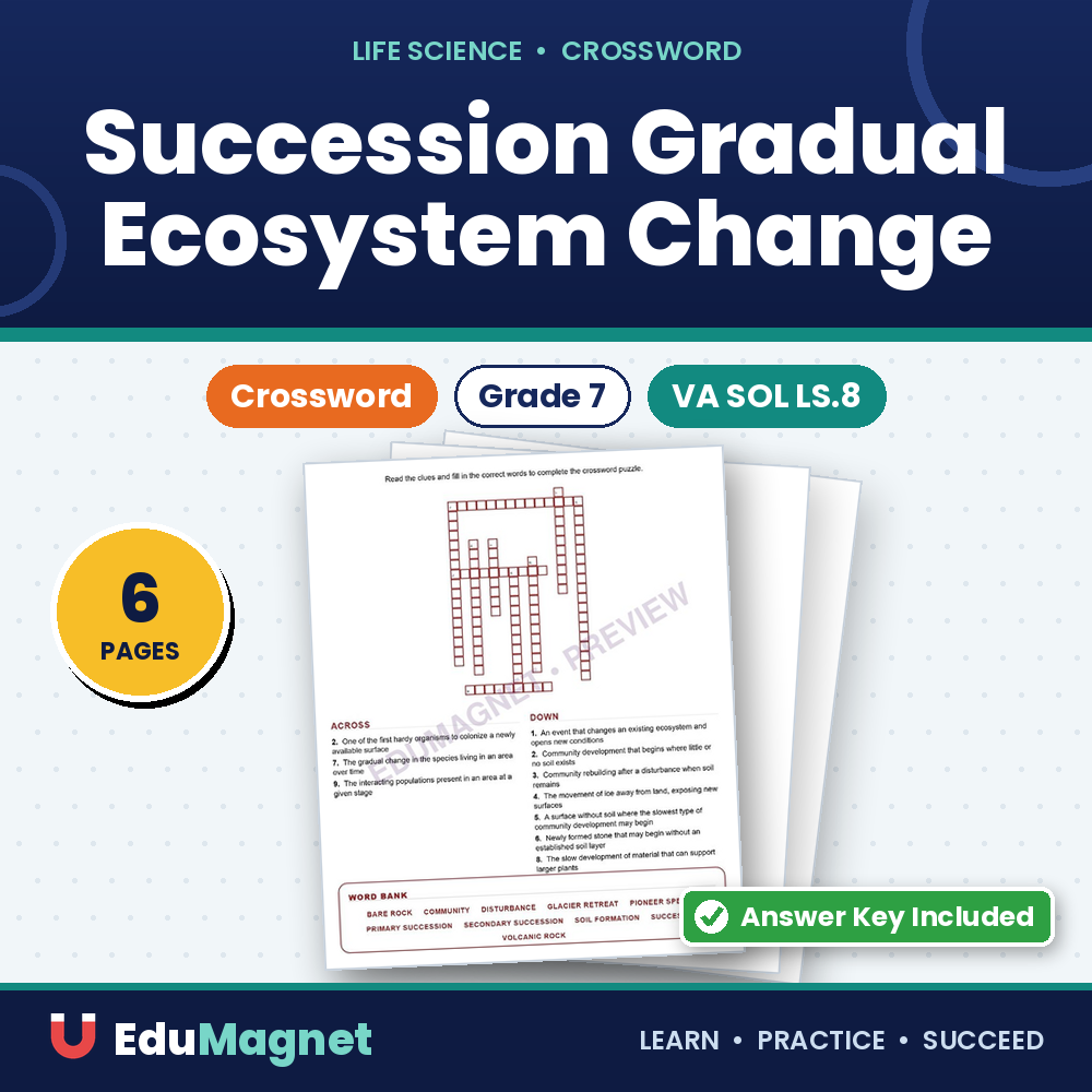 Succession Gradual Ecosystem Change (Crossword Worksheets) Virginia Life Science SOL LS.8