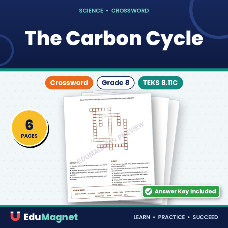 The Carbon Cycle (Crossword Worksheets) Grade 8 Science TEKS 8.11C