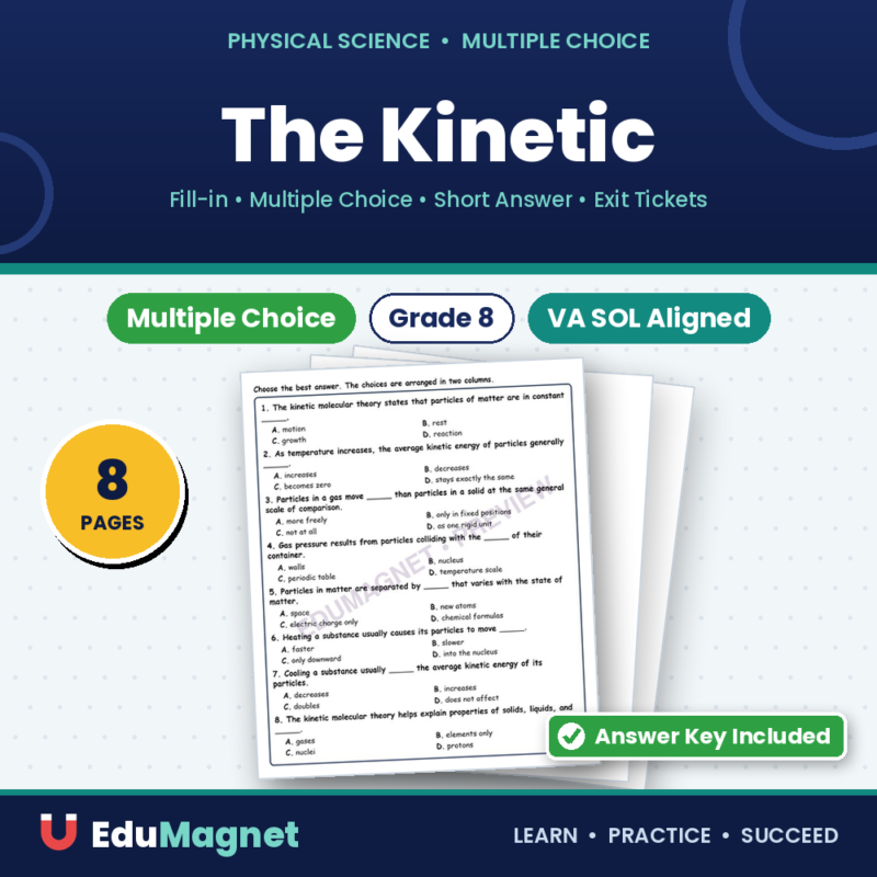 The Kinetic Fill MCQ Written Exit Tickets Worksheet SOL Physical Science