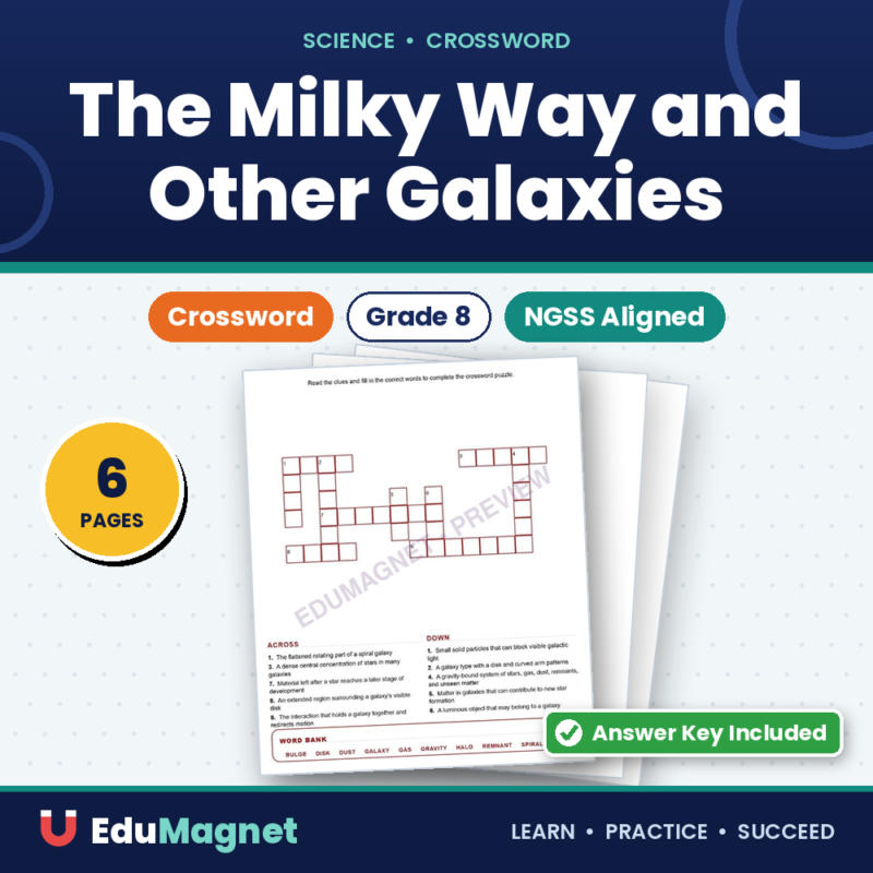 The Milky Way And Other Galaxies (Crossword Worksheets) Grade 8 NGSS