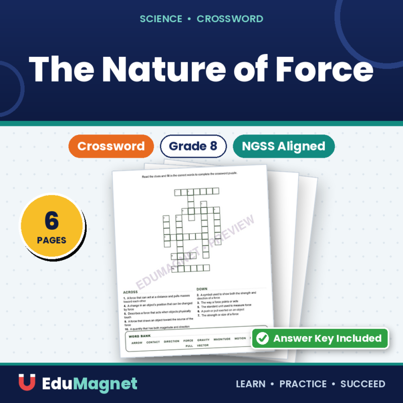 The Nature Of Force (Crossword Worksheets) Grade 8 Science Forces