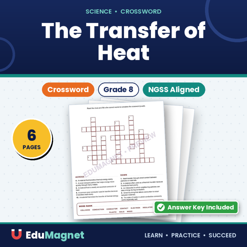 The Transfer Of Heat (Crossword Worksheets) Grade 8 Science