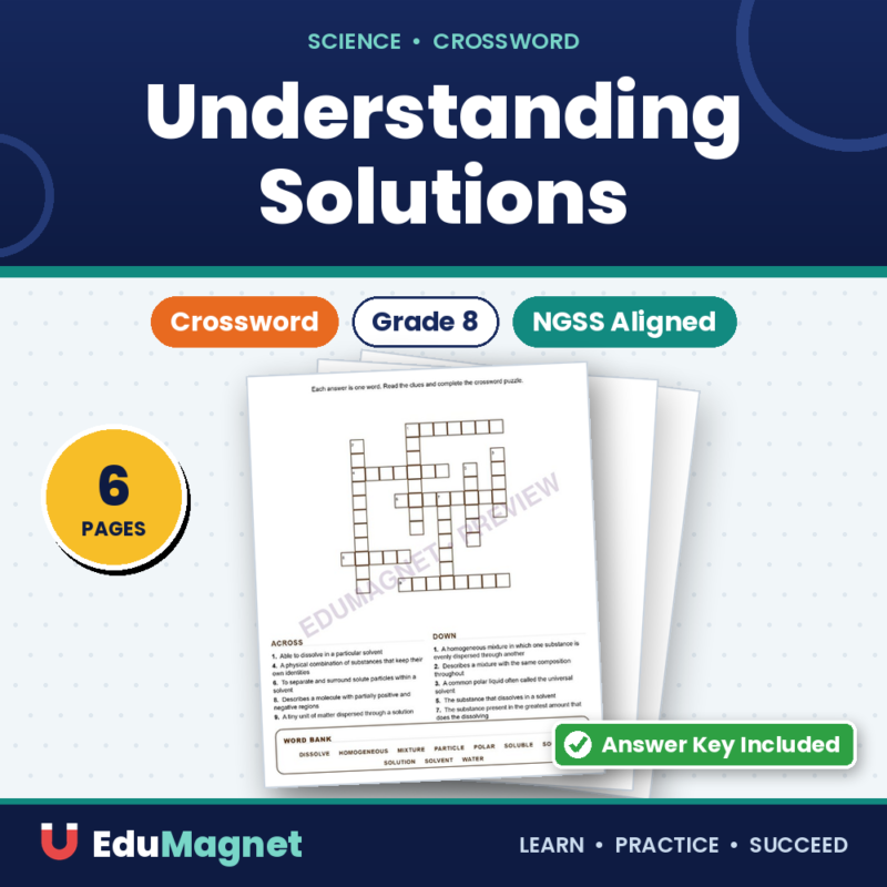 Understanding Solutions (Crossword Worksheets) Grade 8 Science